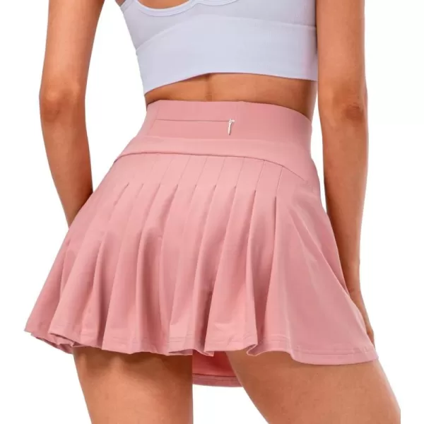 chouyatou Womens Stretched High Waisted A Line Back Pleated Flowy Gym Tennis Skater Skorts Skirts with Shorts UnderneathPink