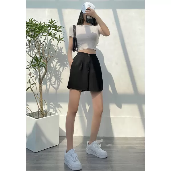 chouyatou Womens Casual High Waist Wide Leg Shorts Y2K Novelty Summer Shorts with PocketsBlack