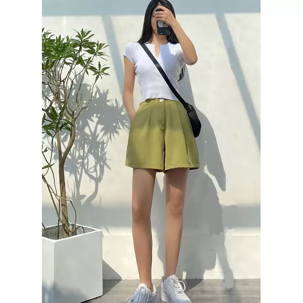 chouyatou Womens Casual High Waist Wide Leg Shorts Y2K Novelty Summer Shorts with PocketsGreen