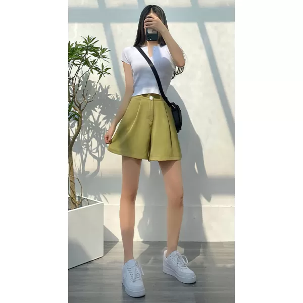 chouyatou Womens Casual High Waist Wide Leg Shorts Y2K Novelty Summer Shorts with PocketsGreen