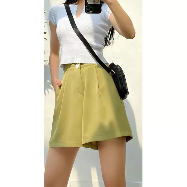 chouyatou Womens Casual High Waist Wide Leg Shorts Y2K Novelty Summer Shorts with PocketsGreen