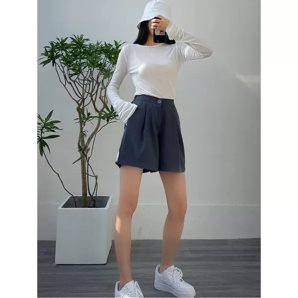 chouyatou Womens Casual High Waist Wide Leg Shorts Y2K Novelty Summer Shorts with PocketsGrey