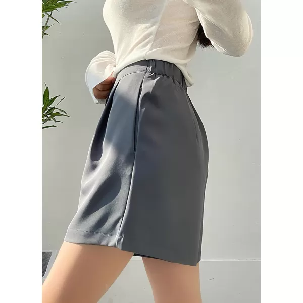 chouyatou Womens Casual High Waist Wide Leg Shorts Y2K Novelty Summer Shorts with PocketsGrey
