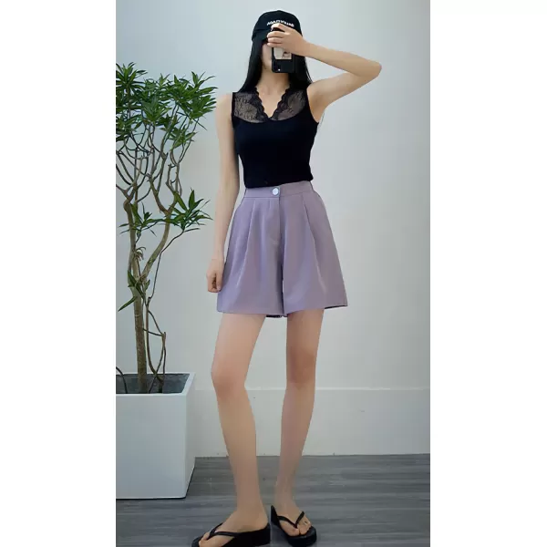 chouyatou Womens Casual High Waist Wide Leg Shorts Y2K Novelty Summer Shorts with PocketsPurple