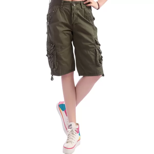 chouyatou Womens Casual Loose Fit MultiPockets Twill Bermuda Cargo Shorts31army
