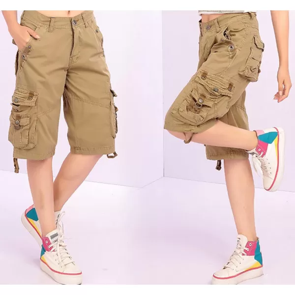 chouyatou Womens Casual Loose Fit MultiPockets Twill Bermuda Cargo Shorts31khaki