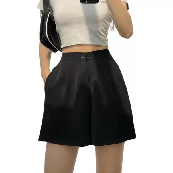 chouyatou Womens Casual High Waist Wide Leg Shorts Y2K Novelty Summer Shorts with PocketsBlack