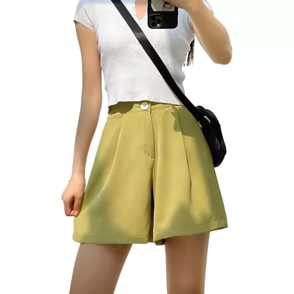 chouyatou Womens Casual High Waist Wide Leg Shorts Y2K Novelty Summer Shorts with PocketsGreen