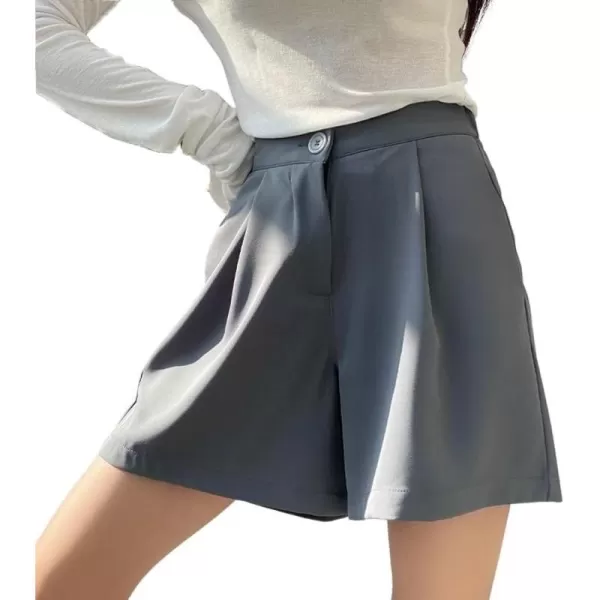 chouyatou Womens Casual High Waist Wide Leg Shorts Y2K Novelty Summer Shorts with PocketsGrey