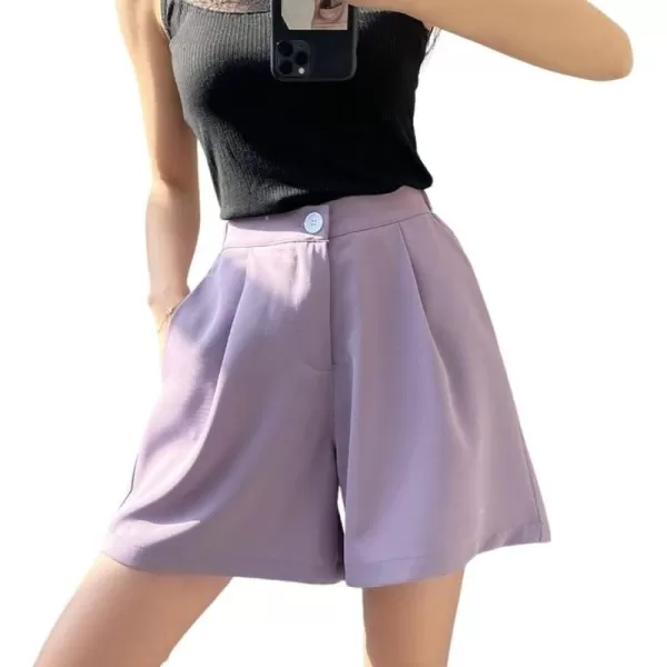chouyatou Womens Casual High Waist Wide Leg Shorts Y2K Novelty Summer Shorts with PocketsPurple