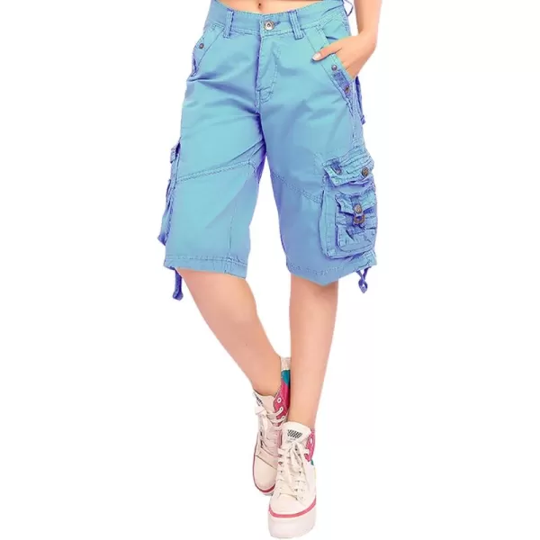 chouyatou Womens Casual Loose Fit MultiPockets Twill Bermuda Cargo Shorts31blue