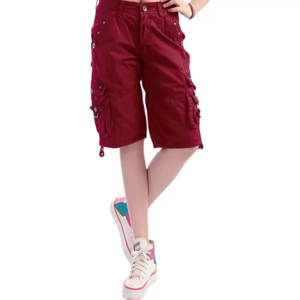 chouyatou Womens Casual Loose Fit MultiPockets Twill Bermuda Cargo Shorts31wine
