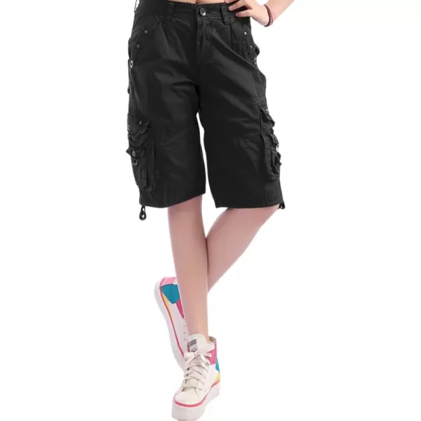 chouyatou Womens Casual Loose Fit MultiPockets Twill Bermuda Cargo ShortsBlack
