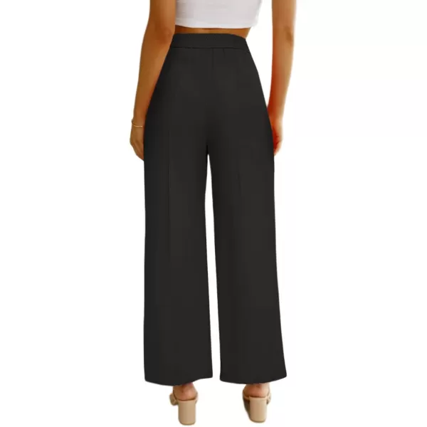 chouyatou Womens Elastic High Waisted Dress Pants Business Casual Work Pants Cropped TrousersBlack