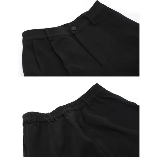chouyatou Womens Elastic High Waisted Dress Pants Business Casual Work Pants Cropped TrousersBlack