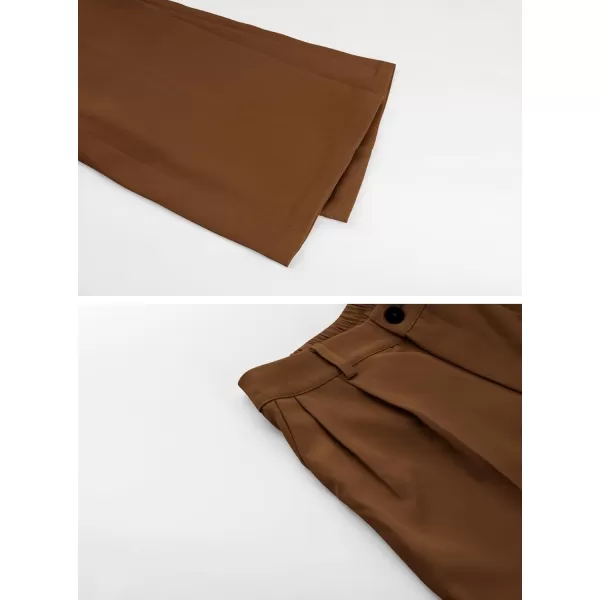 chouyatou Womens Elastic High Waisted Dress Pants Business Casual Work Pants Cropped TrousersBrown