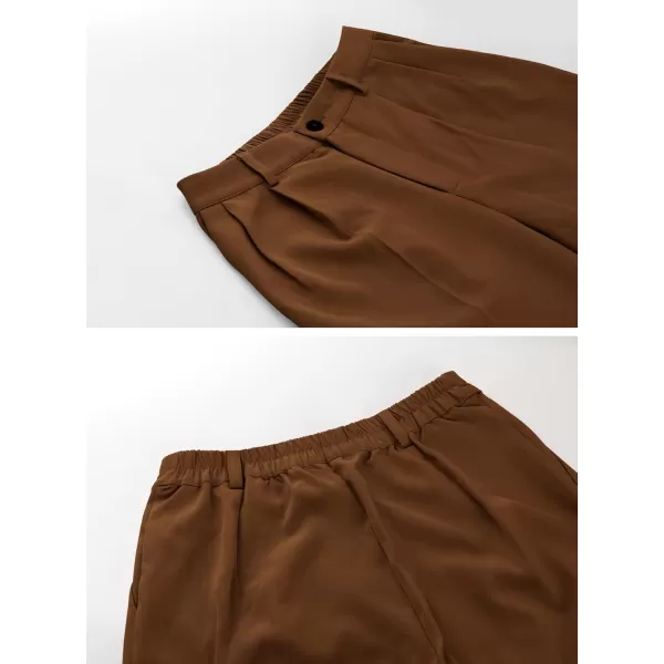 chouyatou Womens Elastic High Waisted Dress Pants Business Casual Work Pants Cropped TrousersBrown