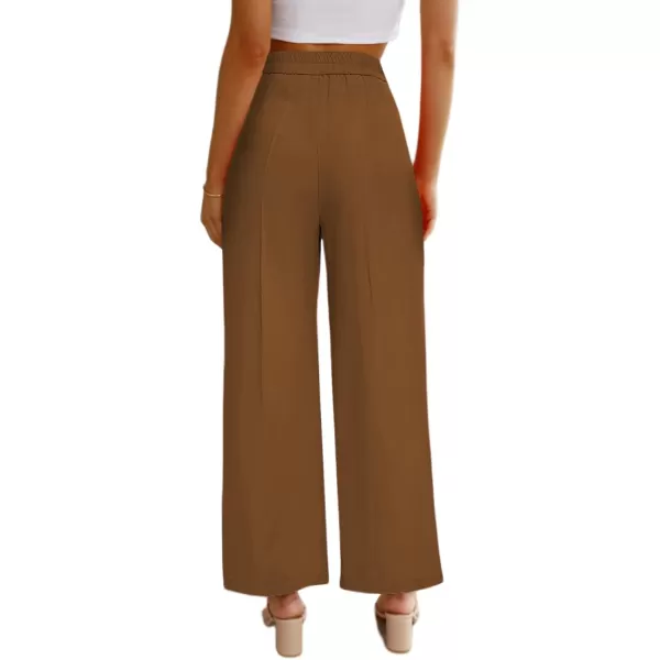 chouyatou Womens Elastic High Waisted Dress Pants Business Casual Work Pants Cropped TrousersBrown
