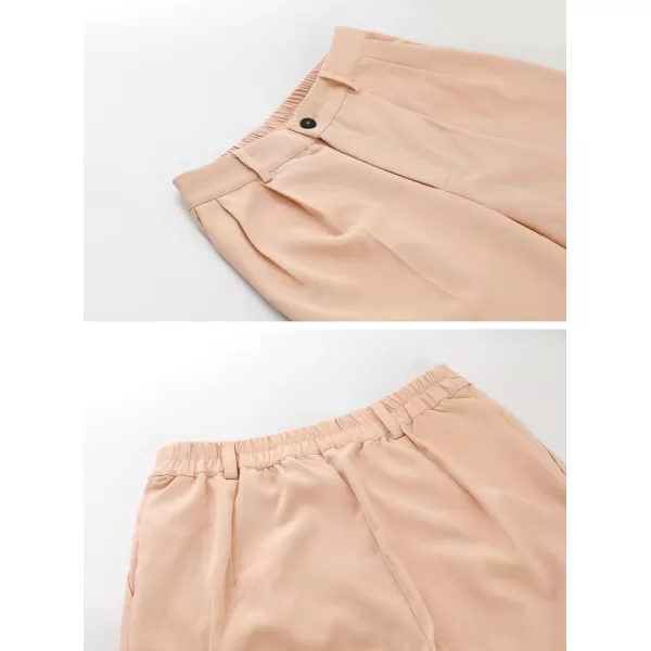 chouyatou Womens Elastic High Waisted Dress Pants Business Casual Work Pants Cropped TrousersPink