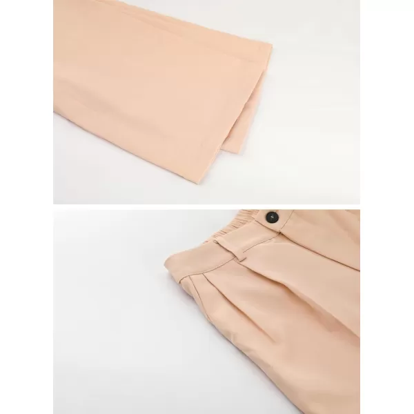 chouyatou Womens Elastic High Waisted Dress Pants Business Casual Work Pants Cropped TrousersPink