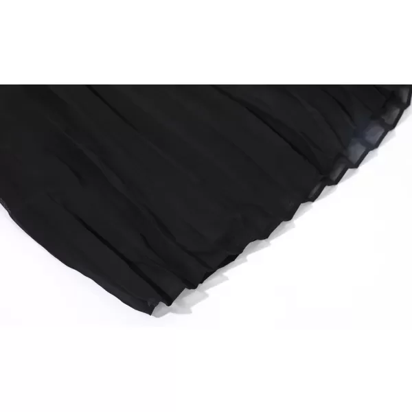 chouyatou Womens Elastic Waist ALine Pleated Chiffon Cropped Wide Leg Pants CulottesBlack