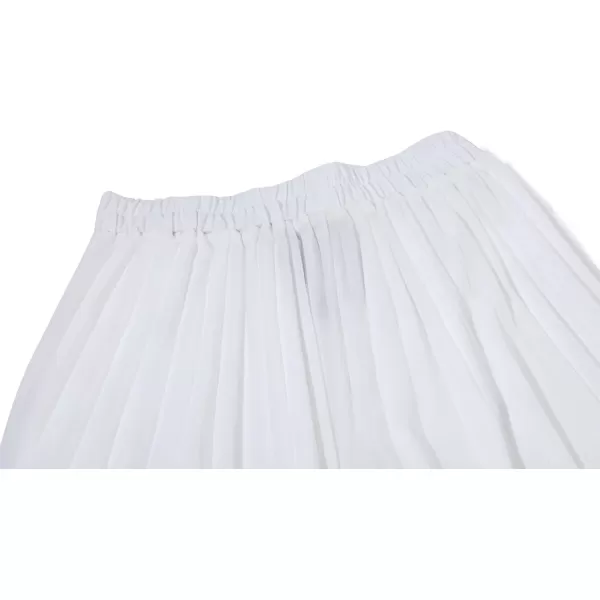 chouyatou Womens Elastic Waist ALine Pleated Chiffon Cropped Wide Leg Pants CulottesOffwhite