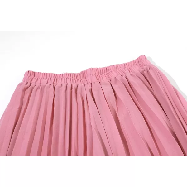 chouyatou Womens Elastic Waist ALine Pleated Chiffon Cropped Wide Leg Pants CulottesPink