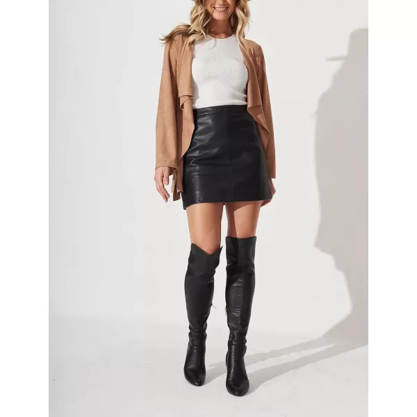chouyatou Womens Elegant Open Front Drawstring Waist Faux Suede Leather Peplum JacketLight Brown