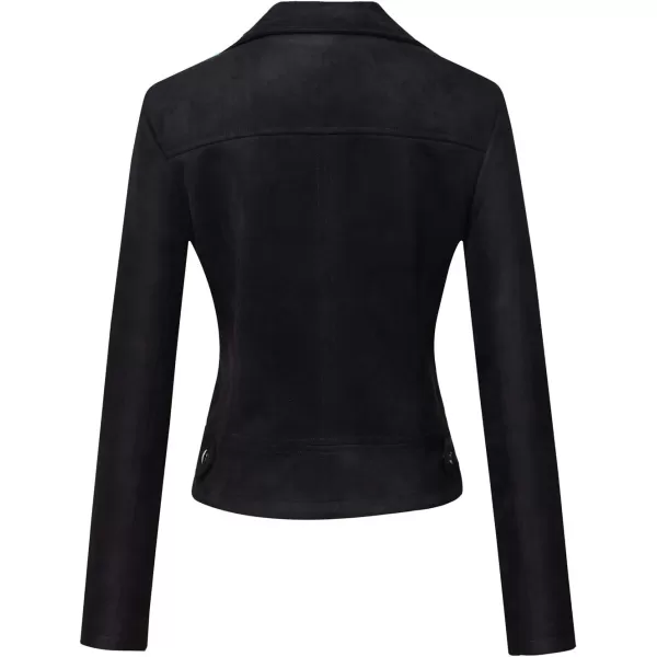 chouyatou Womens Fashion Notched Collar Slim Suede Leather Short Biker JacketBlack