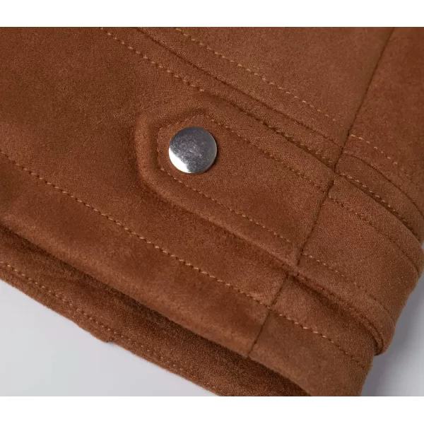 chouyatou Womens Fashion Notched Collar Slim Suede Leather Short Biker JacketBrown