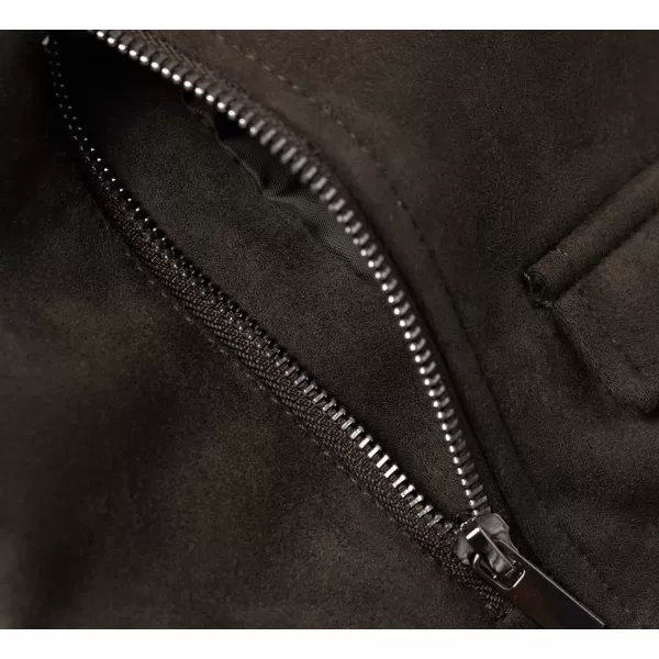 chouyatou Womens Fashion Notched Collar Slim Suede Leather Short Biker JacketDark Grey