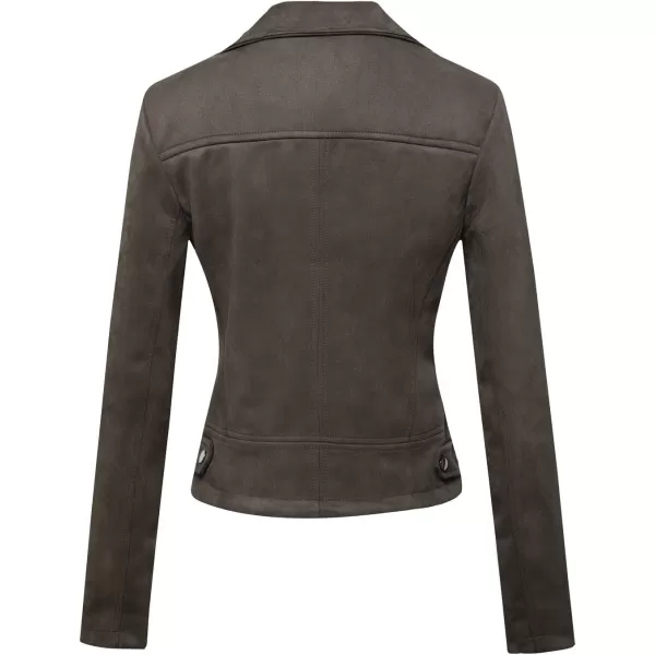 chouyatou Womens Fashion Notched Collar Slim Suede Leather Short Biker JacketDark Grey