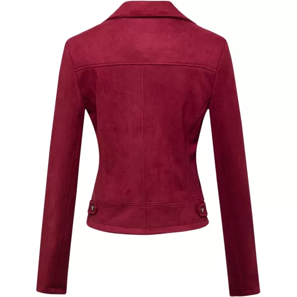 chouyatou Womens Fashion Notched Collar Slim Suede Leather Short Biker JacketWine Red