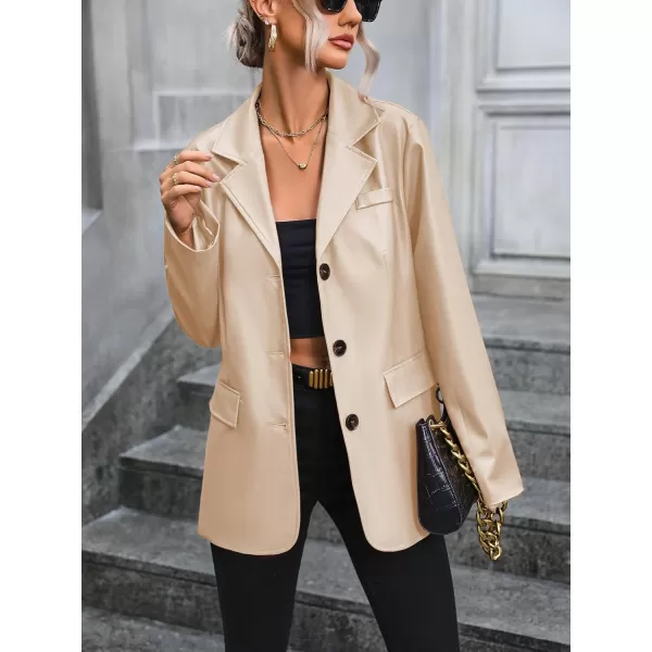 chouyatou Womens Notched Lapel Pu Faux Leather Blazer Jacket Office Work Pu Leather Outerwear CoatApricot