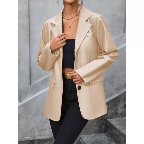 chouyatou Womens Notched Lapel Pu Faux Leather Blazer Jacket Office Work Pu Leather Outerwear CoatApricot
