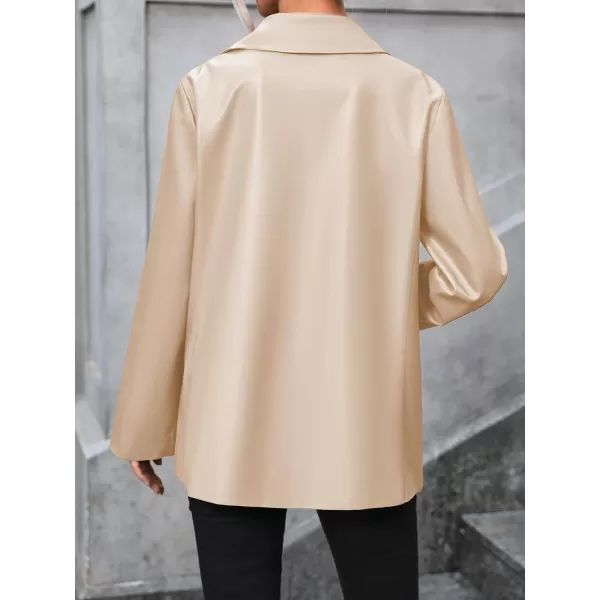 chouyatou Womens Notched Lapel Pu Faux Leather Blazer Jacket Office Work Pu Leather Outerwear CoatApricot