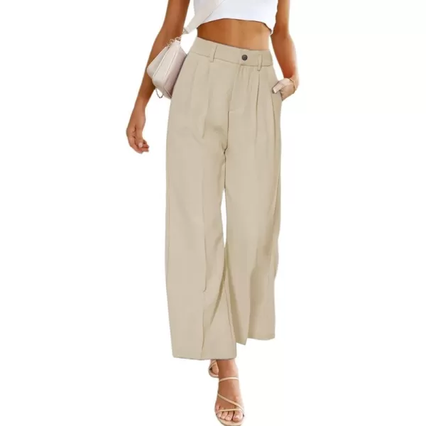 chouyatou Womens Elastic High Waisted Dress Pants Business Casual Work Pants Cropped TrousersBeige