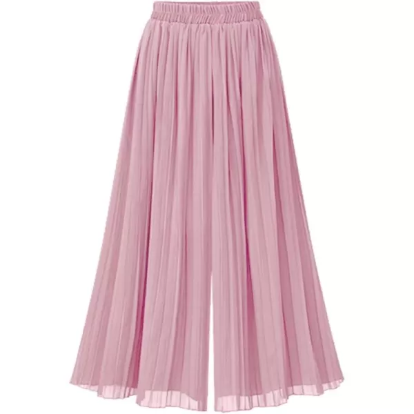 chouyatou Womens Elastic Waist ALine Pleated Chiffon Cropped Wide Leg Pants CulottesPink
