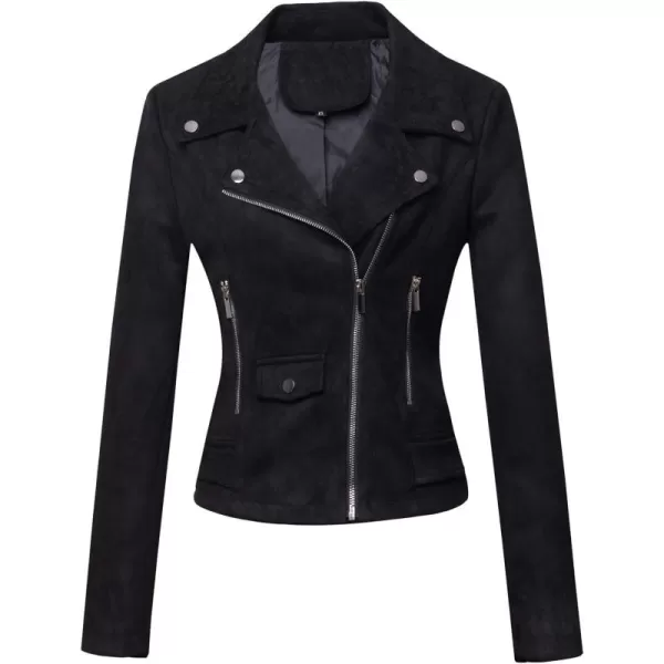chouyatou Womens Fashion Notched Collar Slim Suede Leather Short Biker JacketBlack