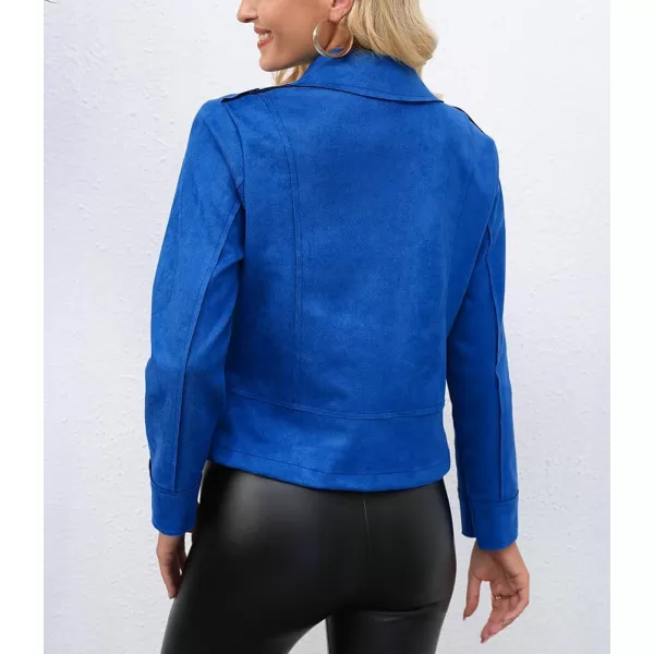chouyatou Womens Classic Notched Lapel Asymmetric Zip Motorcycle Faux Suede Leather JacketBlue