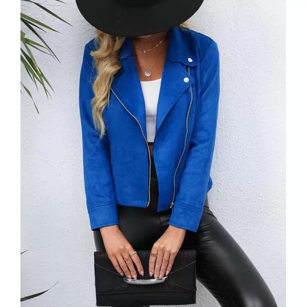 chouyatou Womens Classic Notched Lapel Asymmetric Zip Motorcycle Faux Suede Leather JacketBlue
