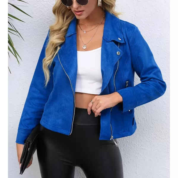 chouyatou Womens Classic Notched Lapel Asymmetric Zip Motorcycle Faux Suede Leather JacketBlue
