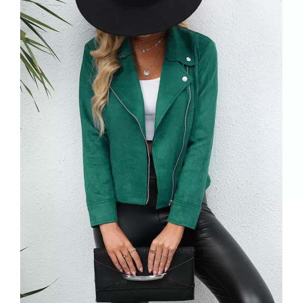 chouyatou Womens Classic Notched Lapel Asymmetric Zip Motorcycle Faux Suede Leather JacketGreen