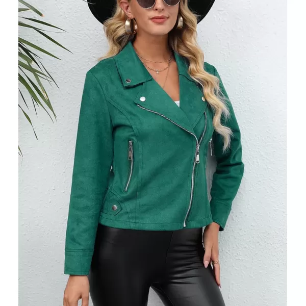chouyatou Womens Classic Notched Lapel Asymmetric Zip Motorcycle Faux Suede Leather JacketGreen