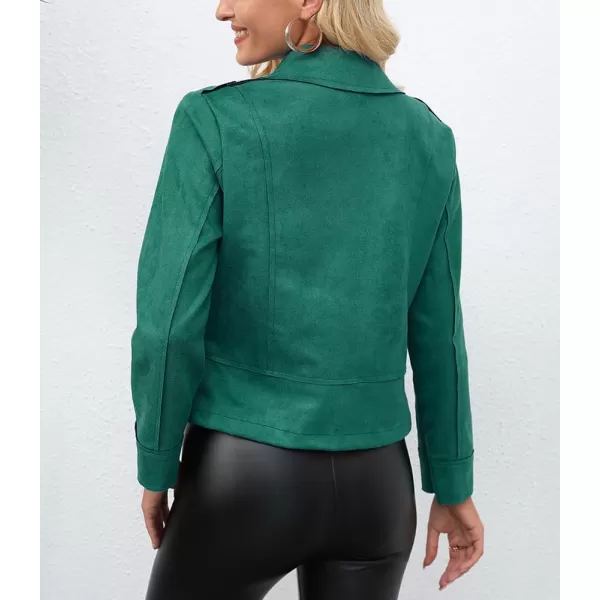 chouyatou Womens Classic Notched Lapel Asymmetric Zip Motorcycle Faux Suede Leather JacketGreen