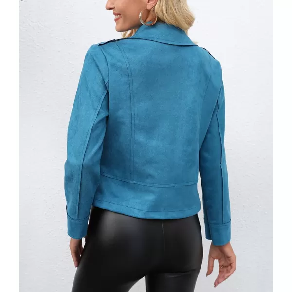 chouyatou Womens Classic Notched Lapel Asymmetric Zip Motorcycle Faux Suede Leather JacketLight Blue