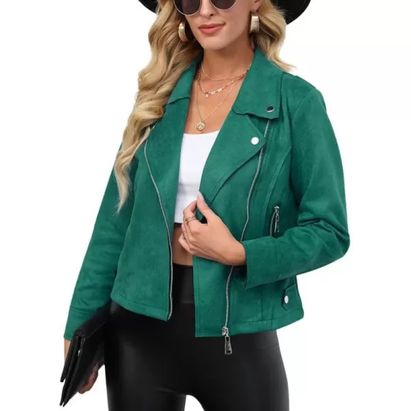 chouyatou Womens Classic Notched Lapel Asymmetric Zip Motorcycle Faux Suede Leather JacketGreen