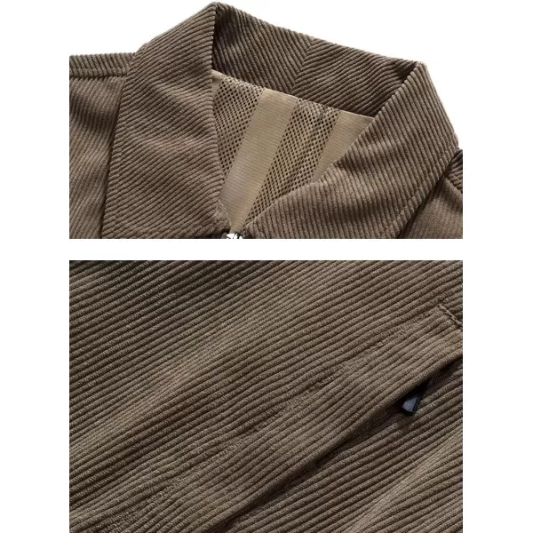 chouyatou Mens Vintage Lapel Collar Zip Up Long Sleeve Utility Corduroy Bomber JacketCoffee Brown