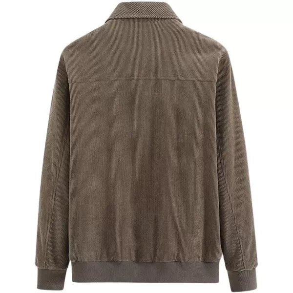 chouyatou Mens Vintage Lapel Collar Zip Up Long Sleeve Utility Corduroy Bomber JacketCoffee Brown