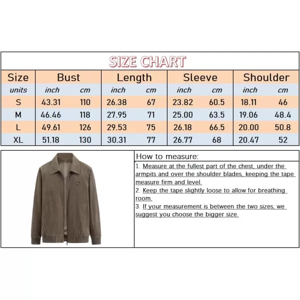 chouyatou Mens Vintage Lapel Collar Zip Up Long Sleeve Utility Corduroy Bomber JacketKhaki